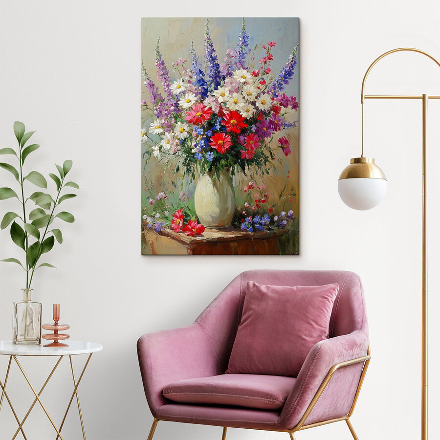 Schilderij van een vaas met bloemen