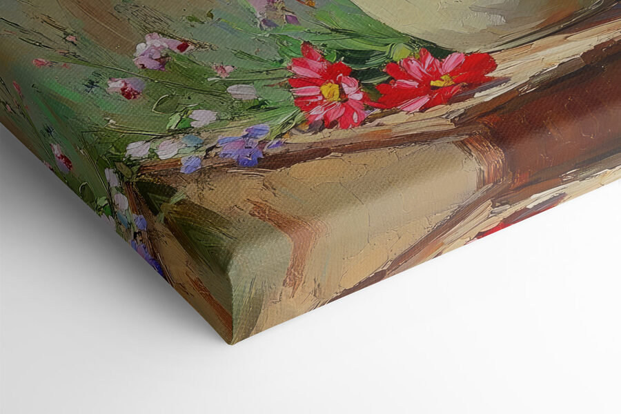 Schilderij van een vaas met bloemen