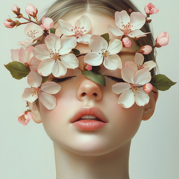 Vrouw met bloemen op haar gezicht Vrouw met bloemen op haar gezicht