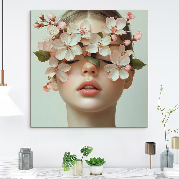 Vrouw met bloemen op haar gezicht Vrouw met bloemen op haar gezicht