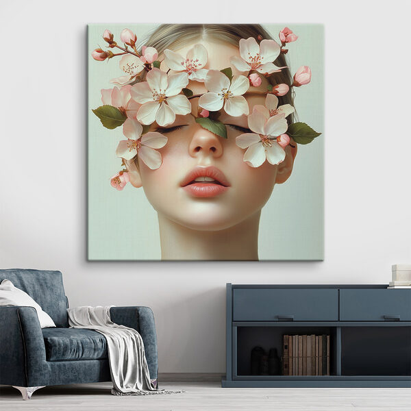 Vrouw met bloemen op haar gezicht Vrouw met bloemen op haar gezicht