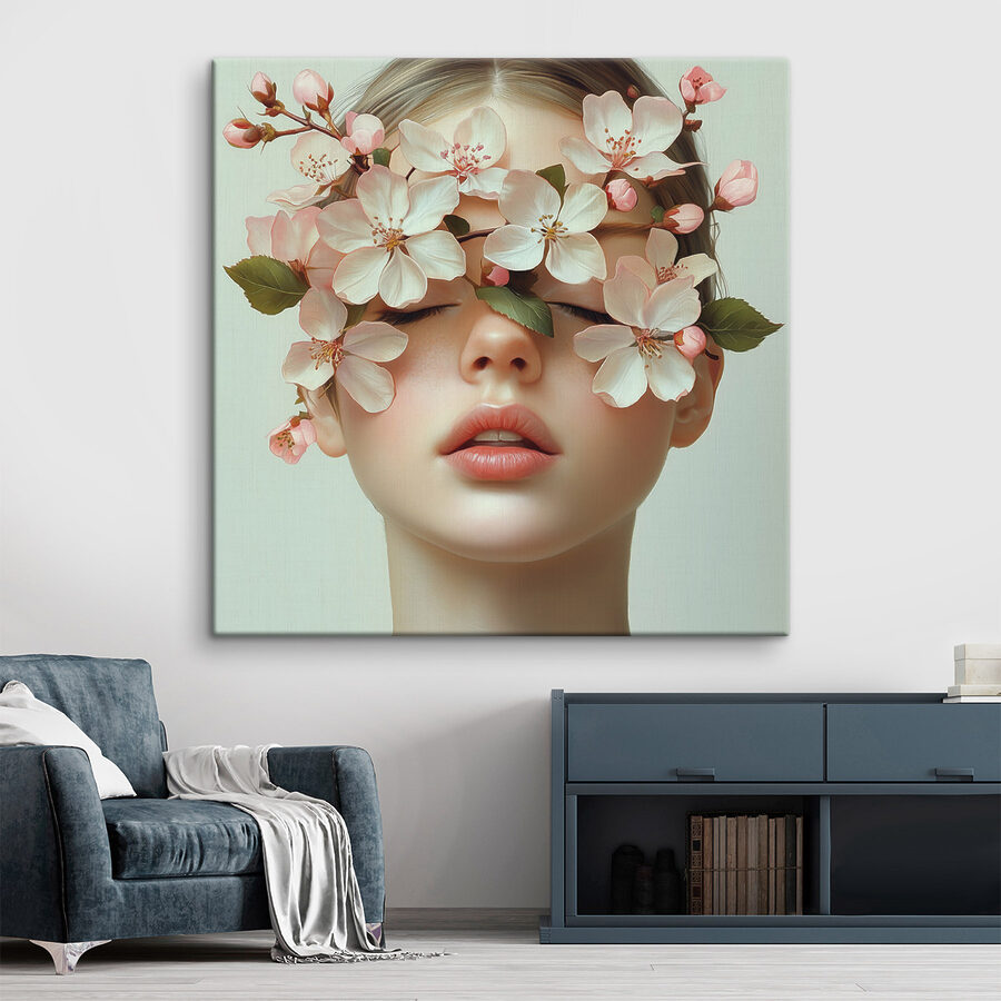 Vrouw met bloemen op haar gezicht Vrouw met bloemen op haar gezicht