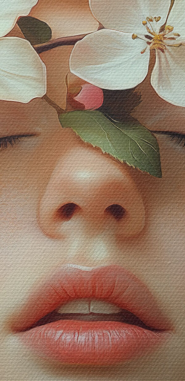 Vrouw met bloemen op haar gezicht Vrouw met bloemen op haar gezicht