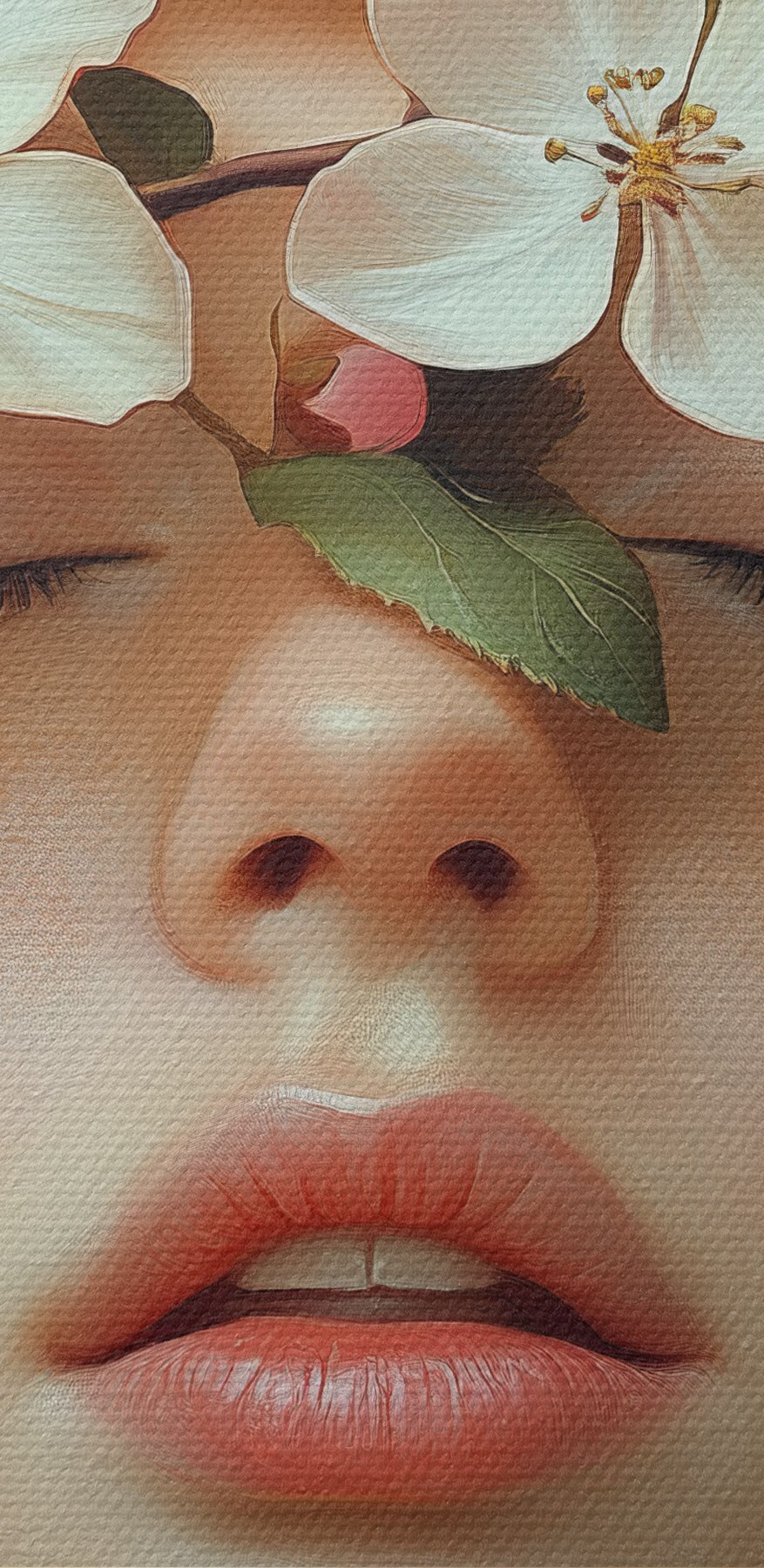 Vrouw met bloemen op haar gezicht Vrouw met bloemen op haar gezicht