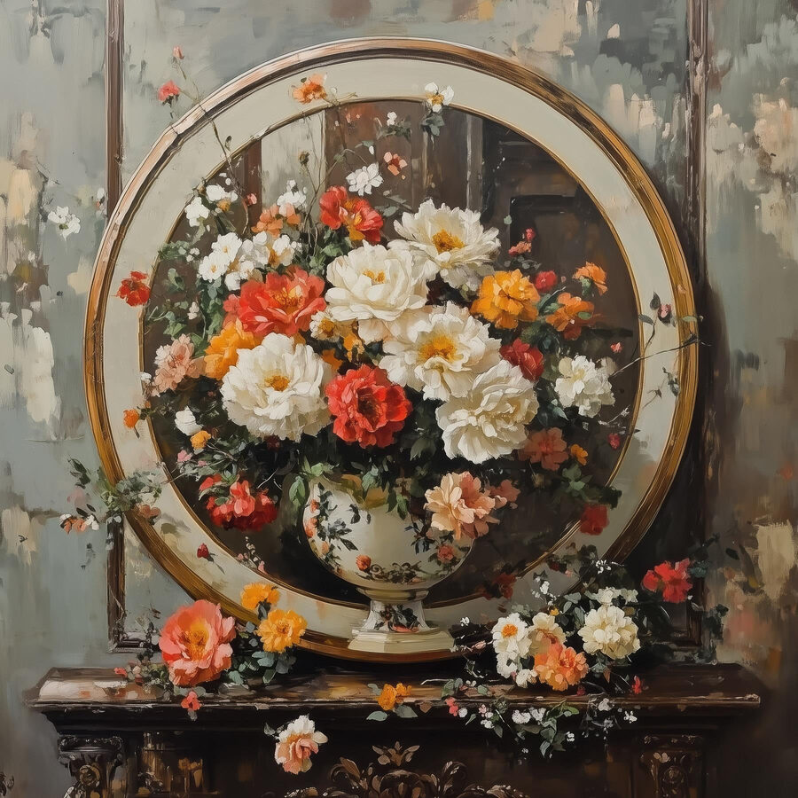 Schilderij van bloemen in een vaas Schilderij van bloemen in een vaas