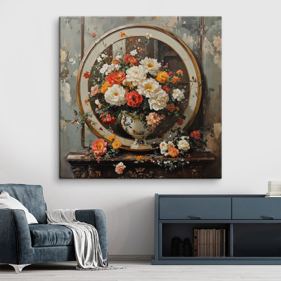 Schilderij van bloemen in een vaas Schilderij van bloemen in een vaas