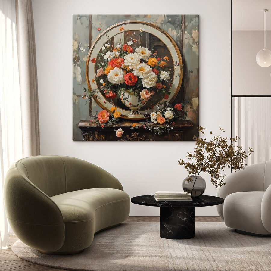 Schilderij van bloemen in een vaas Schilderij van bloemen in een vaas