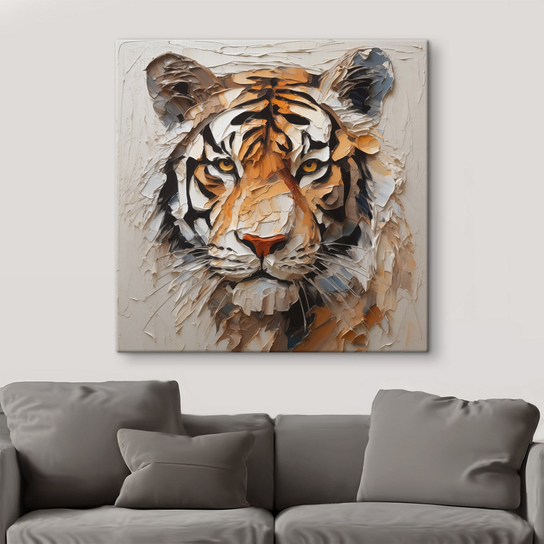Tiger painted on a white surface Tiger painted on a white surface
