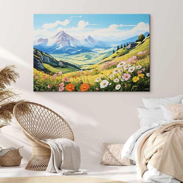 Landschap met bergen en bloemen Landschap met bergen en bloemen