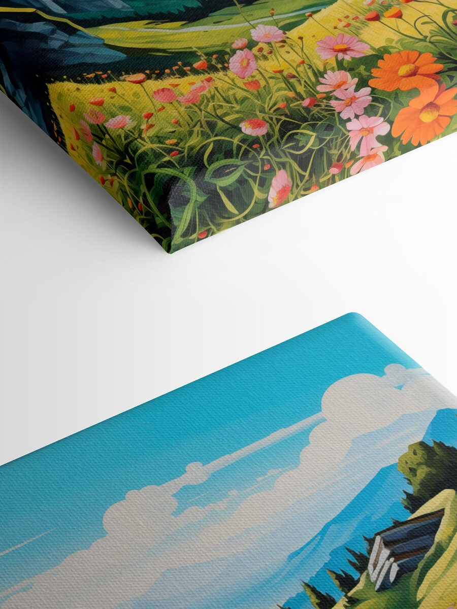 Landschap met bergen en bloemen