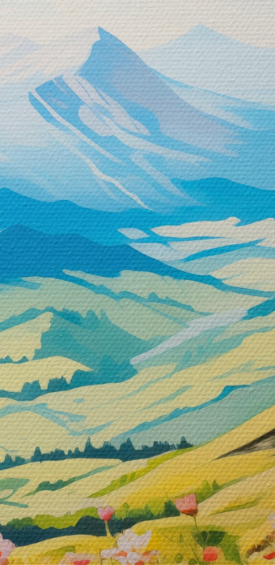 Landschap met bergen en bloemen