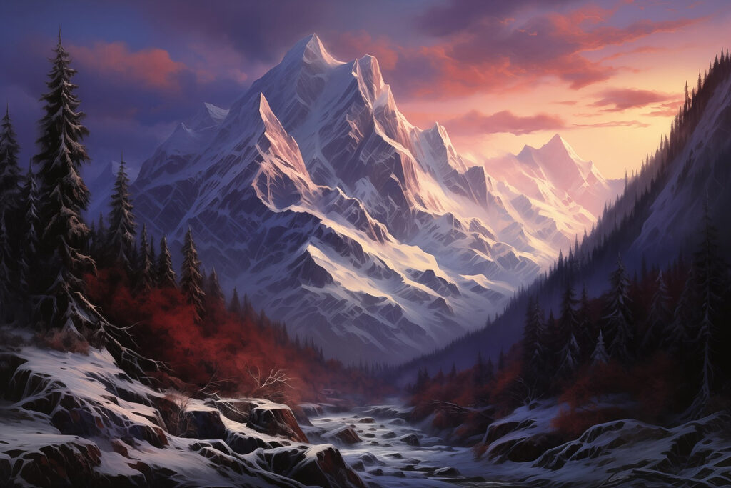 River running through a snowy mountain