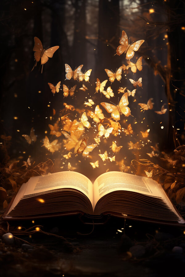 Boek met vlinders die eruit vliegen Boek met vlinders die eruit vliegen