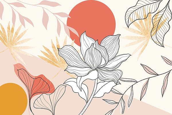 Bloem en bladeren met rode zon Bloem en bladeren met rode zon