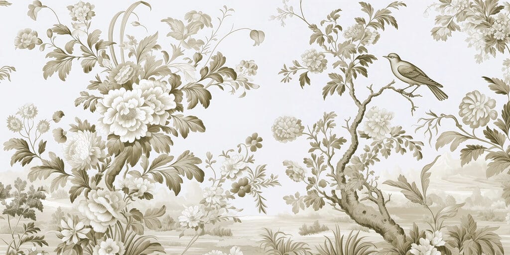 Behang met bloemen en bomen Behang met bloemen en bomen