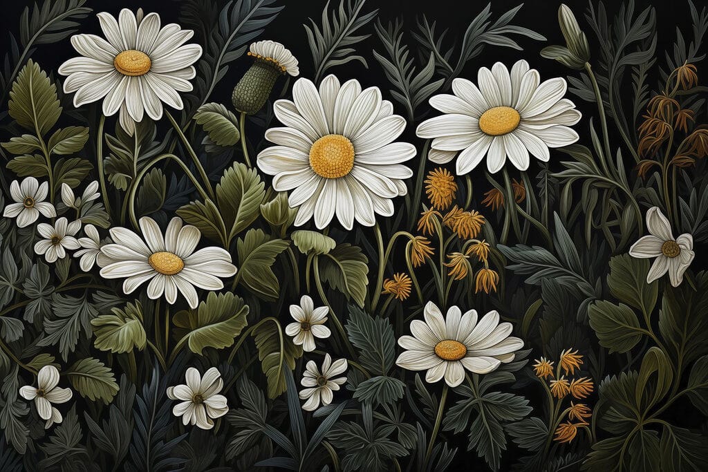 Schilderij van bloemen en bladeren Schilderij van bloemen en bladeren
