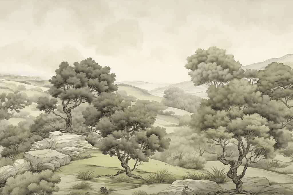 Landschap met bomen en rotsen Landschap met bomen en rotsen