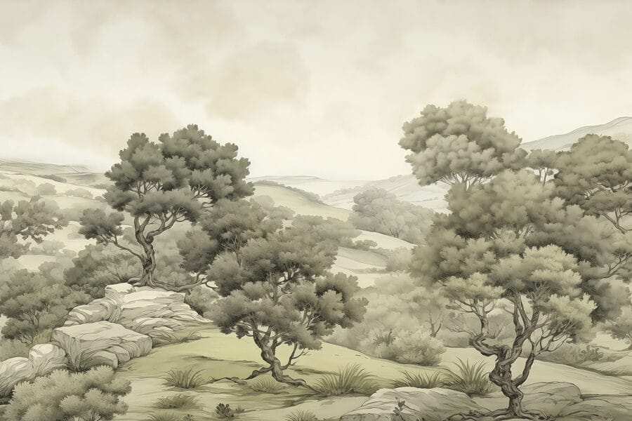 Landschap met bomen en rotsen