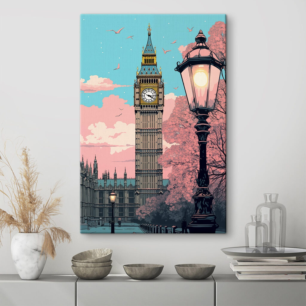 Clock tower with a lamp post and trees