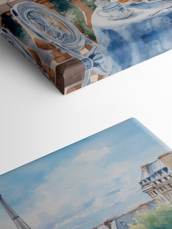 Aquarel van een tafel met eten erop Aquarel van een tafel met eten erop