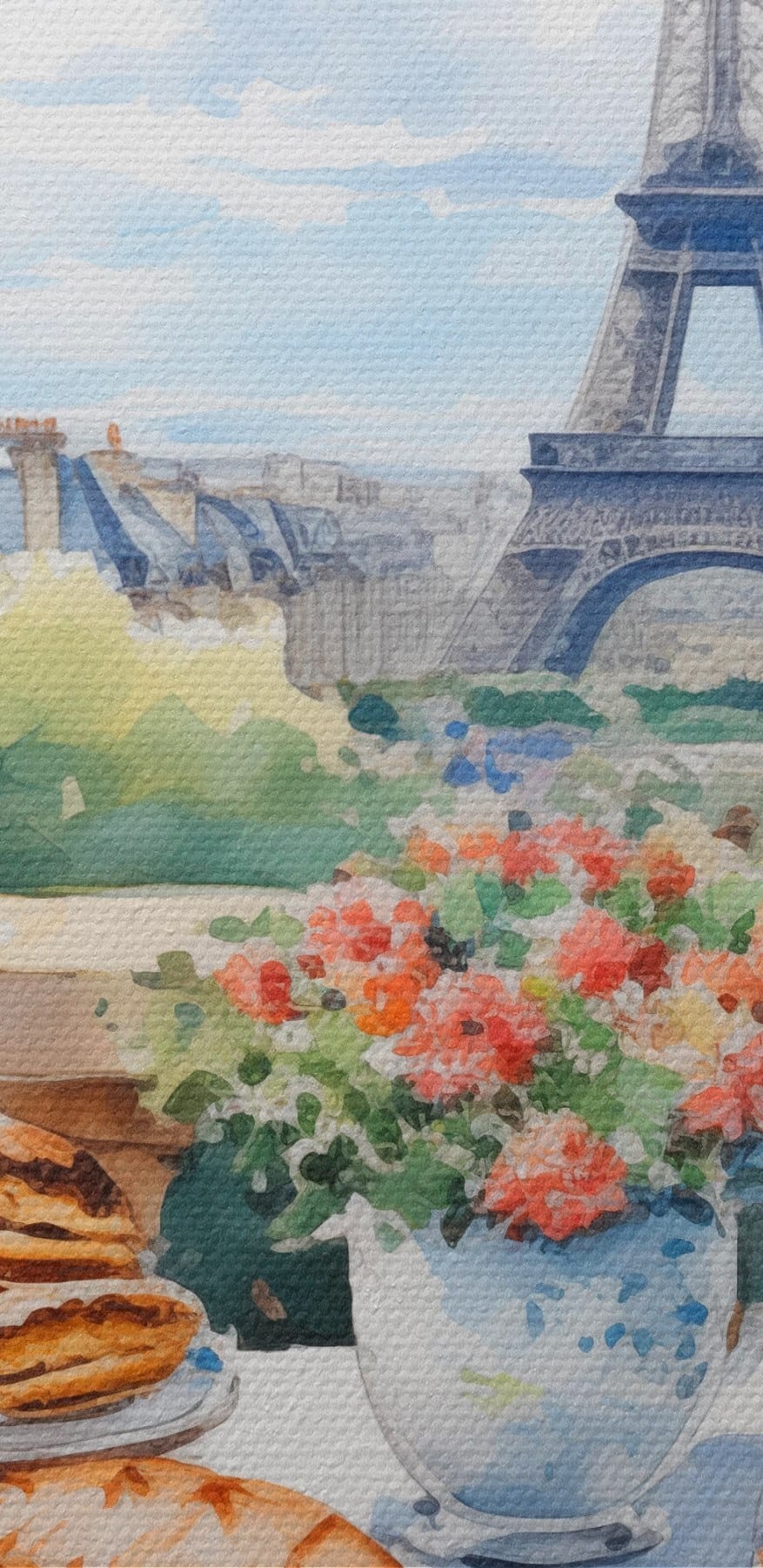 Aquarel van een tafel met eten erop