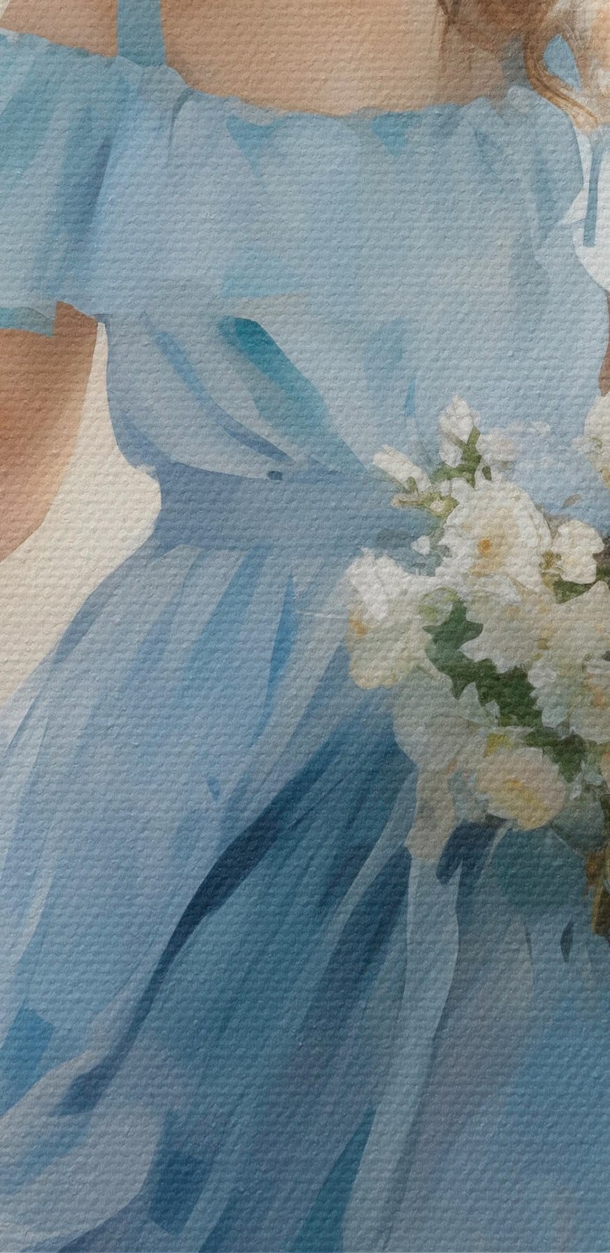 Vrouw in een blauwe jurk met bloemen Vrouw in een blauwe jurk met bloemen