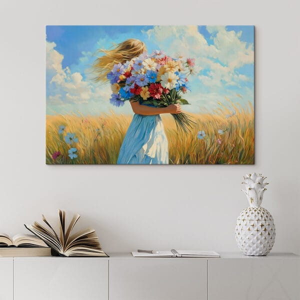 Vrouw met boeket bloemen Vrouw met boeket bloemen