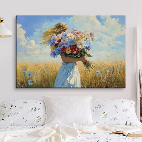 Vrouw met boeket bloemen Vrouw met boeket bloemen