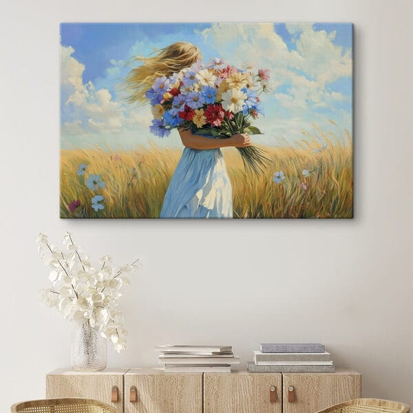 Vrouw met boeket bloemen Vrouw met boeket bloemen