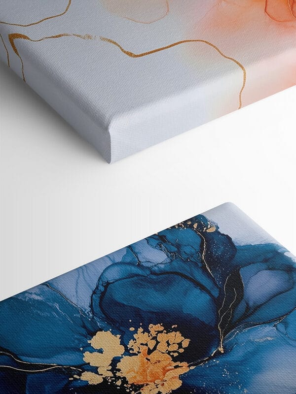 Schilderij van blauwe en oranje bloemen Schilderij van blauwe en oranje bloemen