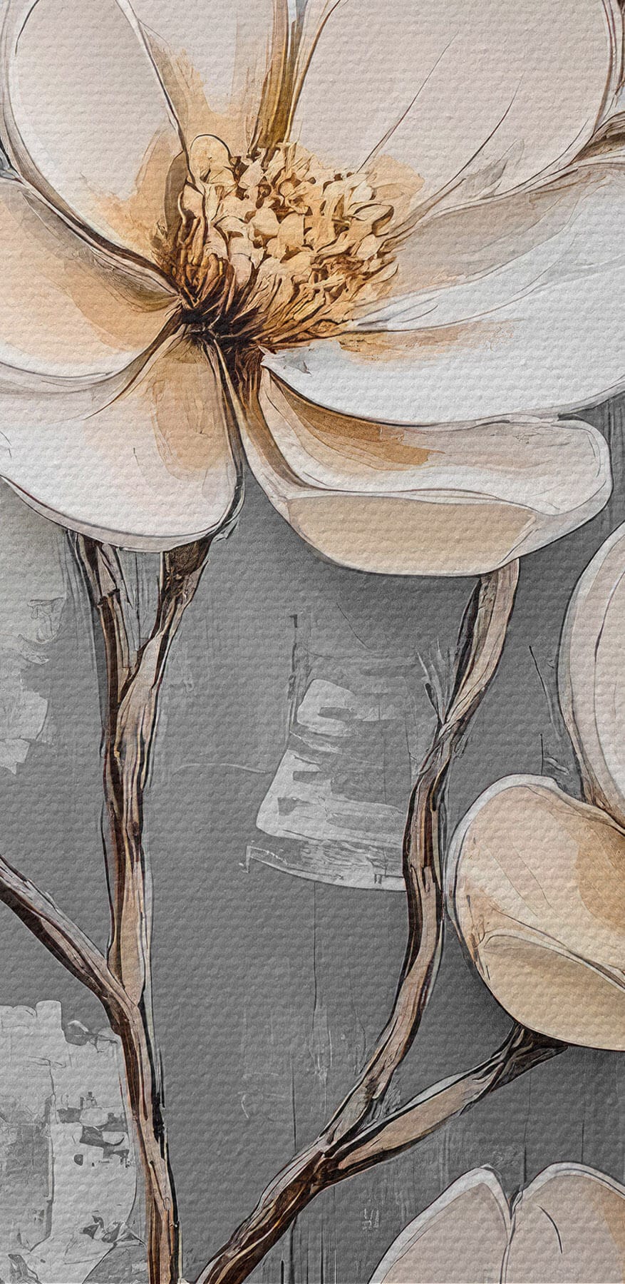 Schilderij van bloemen op een grijze achtergrond