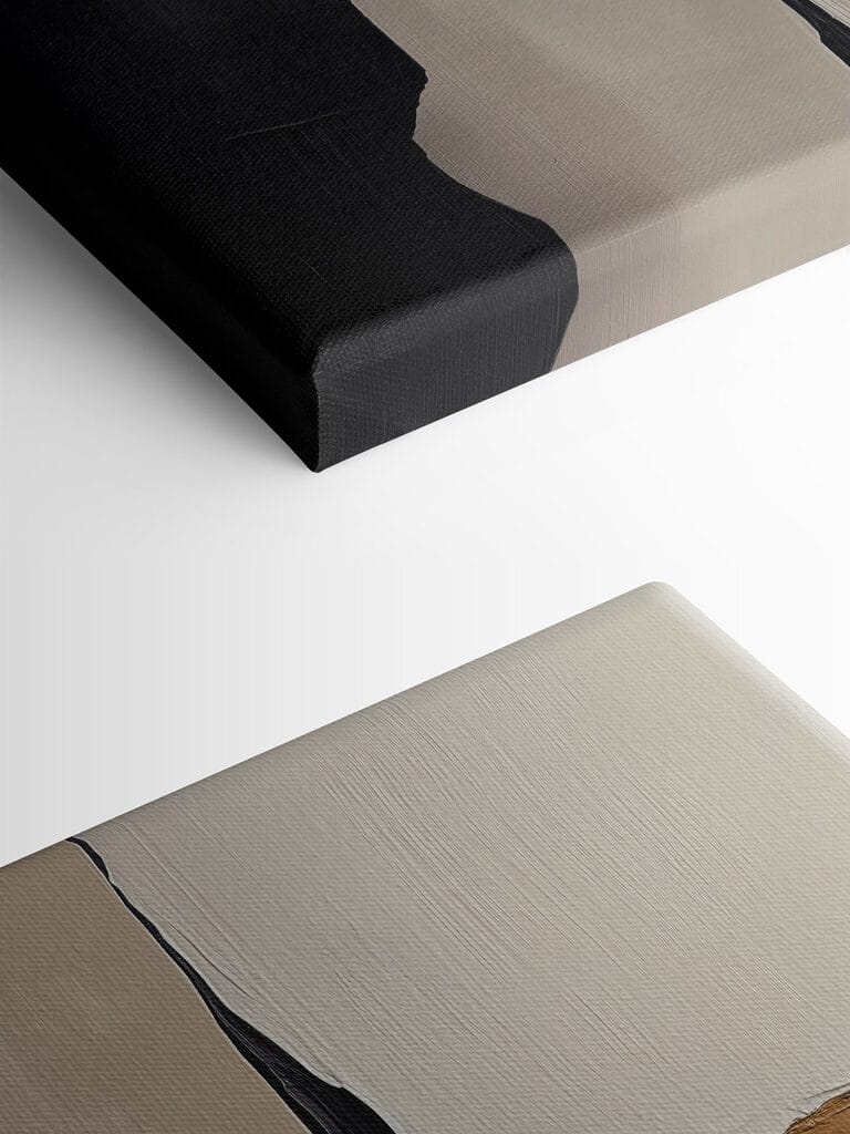 Black and white wall with a brown strip