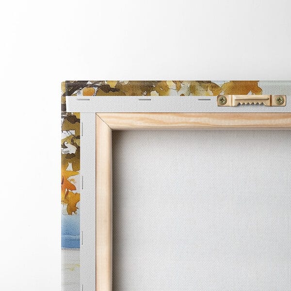 Aquarel van een tafel met koffie en croissants Aquarel van een tafel met koffie en croissants