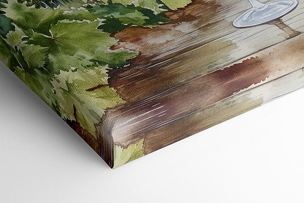 Aquarel van wijnglazen op een tafel met druiven en heuvels op de achtergrond Aquarel van wijnglazen op een tafel met druiven en heuvels op de achtergrond