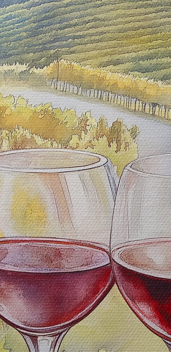 Aquarel van wijnglazen en druiven Aquarel van wijnglazen en druiven