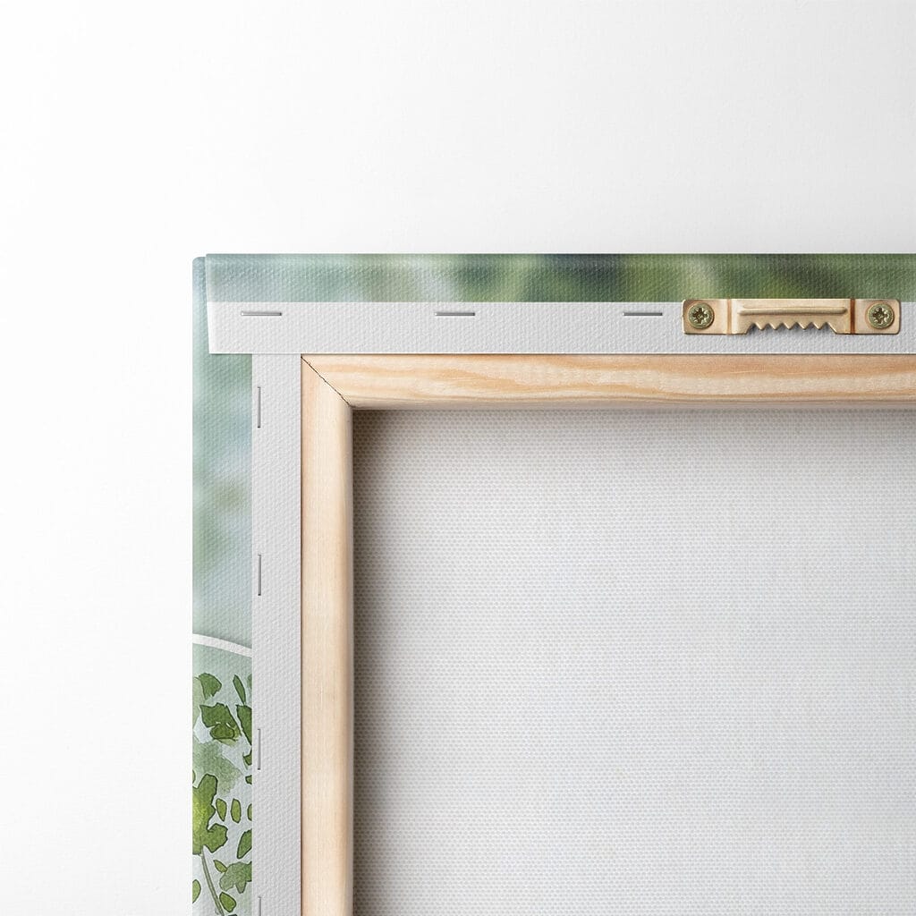 Watercolor painting of a picnic with food and wine on a blanket by a lake