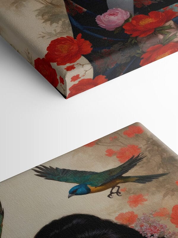 Vrouw in een kimono met bloemen en vogels Vrouw in een kimono met bloemen en vogels