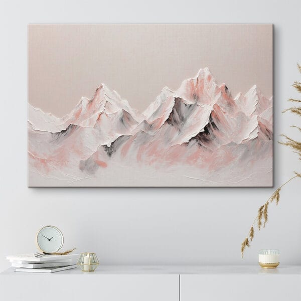 Painting of mountains with white and brown colors Painting of mountains with white and brown colors