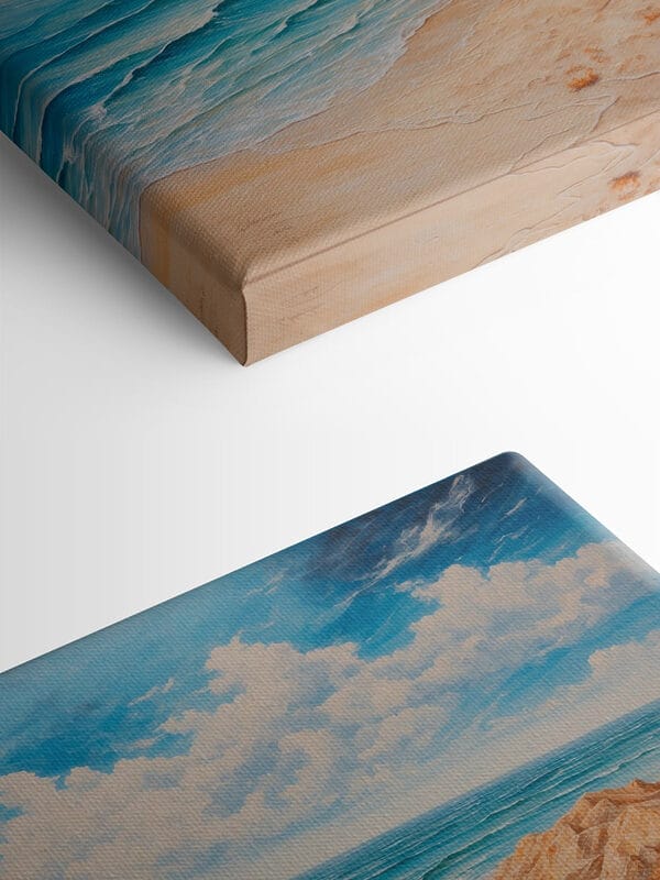 Schilderij van een strand met zand en water Schilderij van een strand met zand en water
