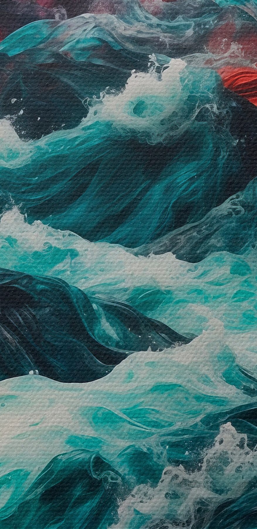 Schilderij van golven en bergen