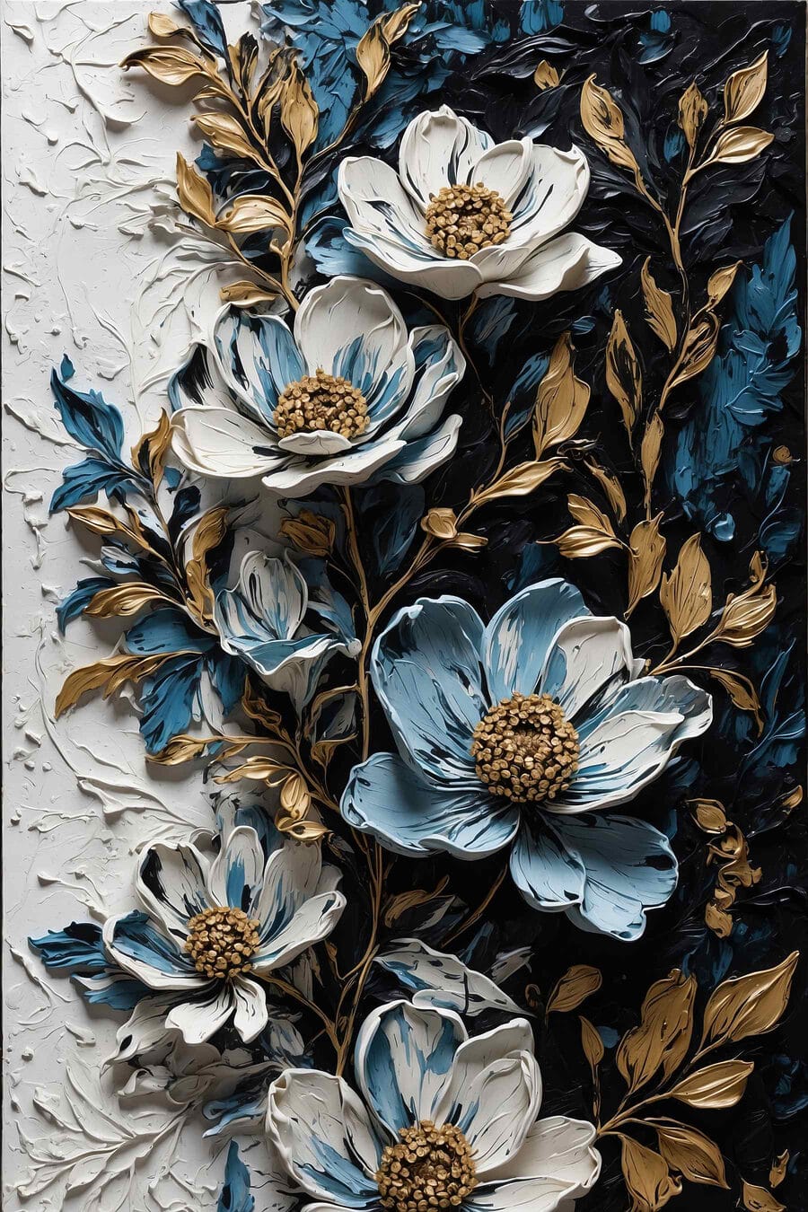 Schilderij van bloemen en bladeren