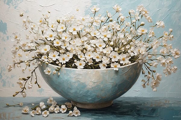 Schilderij van bloemen in een kom Schilderij van bloemen in een kom