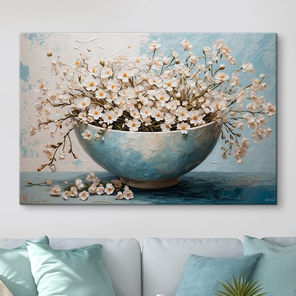 Schilderij van bloemen in een kom Schilderij van bloemen in een kom