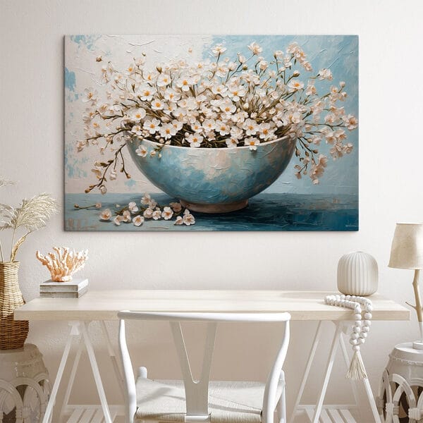 Schilderij van bloemen in een kom Schilderij van bloemen in een kom