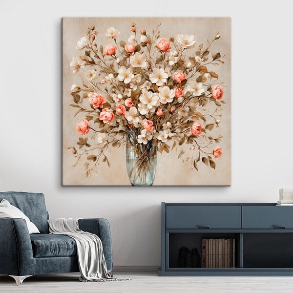 Schilderij van bloemen in een vaas Schilderij van bloemen in een vaas