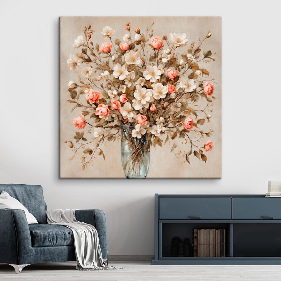 Schilderij van bloemen in een vaas