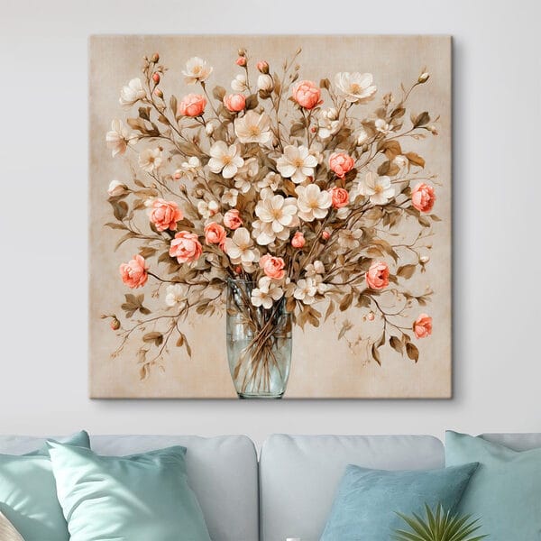 Schilderij van bloemen in een vaas Schilderij van bloemen in een vaas