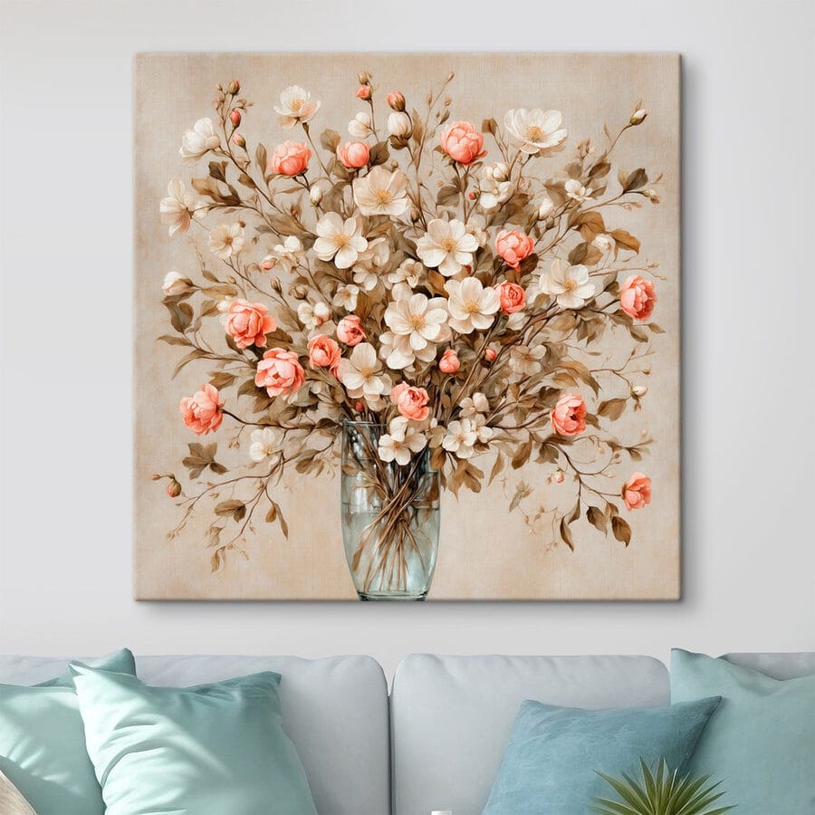 Schilderij van bloemen in een vaas