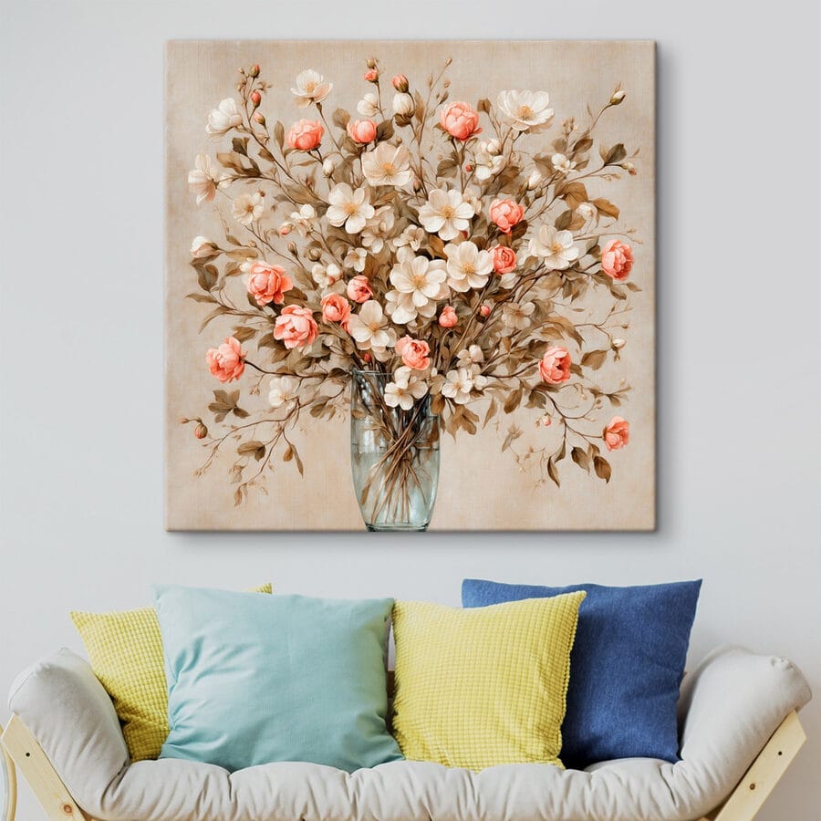 Schilderij van bloemen in een vaas