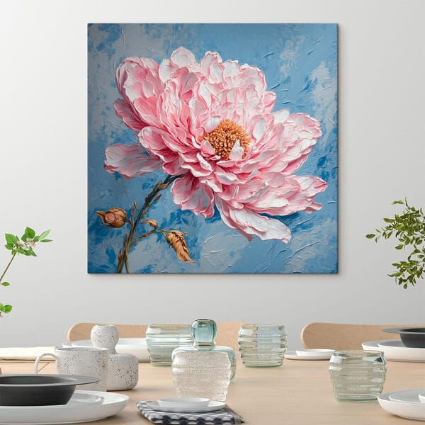 Schilderij van een roze bloem Schilderij van een roze bloem